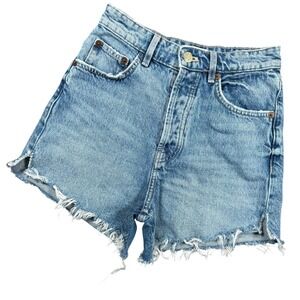 Zara High Rise Denim Shorts Womens Size 2 Light Wash Raw Hem Frayed Summer Casua